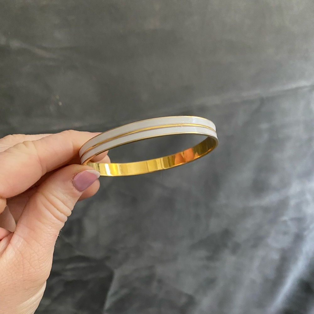 Vintage Monet Bangle Bracelet Gold White Enamel